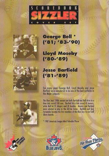 1997 Scorebook Sizzler Toronto Blue Jays #34 George Bell / Lloyd Moseby / Jesse Barfield Back