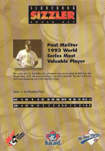1997 Scorebook Sizzler Toronto Blue Jays #37 Paul Molitor Back