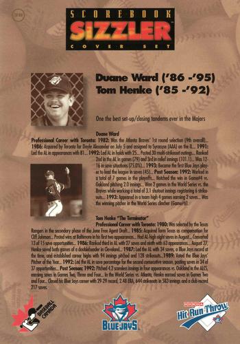 1997 Scorebook Sizzler Toronto Blue Jays #38 Tom Henke / Duane Ward Back