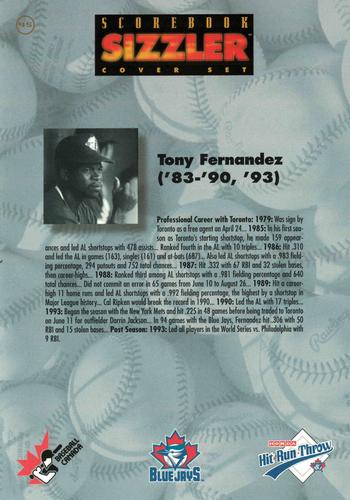 1997 Scorebook Sizzler Toronto Blue Jays #45 Tony Fernandez Back