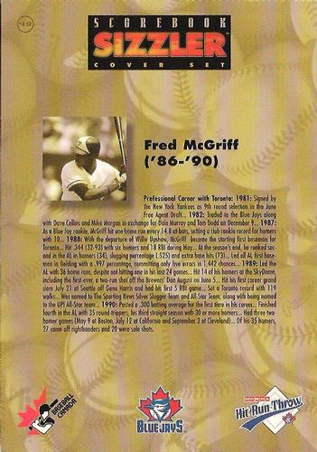 1997 Scorebook Sizzler Toronto Blue Jays #49 Fred McGriff Back