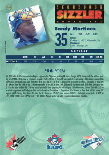 1997 Scorebook Sizzler Toronto Blue Jays #54 Sandy Martinez Back