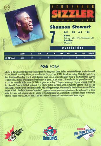 1997 Scorebook Sizzler Toronto Blue Jays #57 Shannon Stewart Back