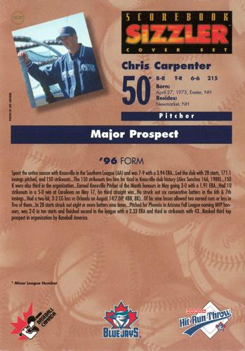 1997 Scorebook Sizzler Toronto Blue Jays #60 Chris Carpenter Back