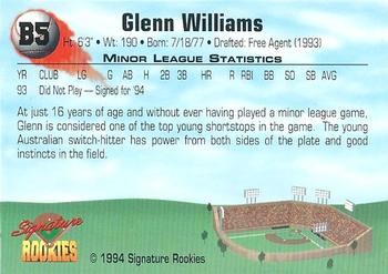 1994 Signature Rookies - Top Prospects Signatures #B5 Glenn Williams Back