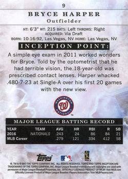 2017 Topps Inception - Green #9 Bryce Harper Back