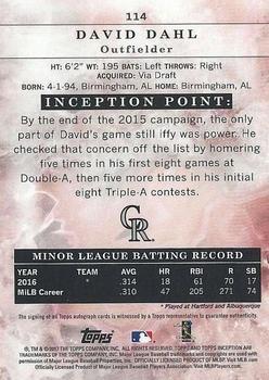 2017 Topps Inception - Red #114 David Dahl Back