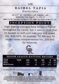 2017 Topps Inception - Red #120 Raimel Tapia Back