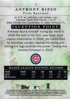 2017 Topps Inception - Inception #7 Anthony Rizzo Back