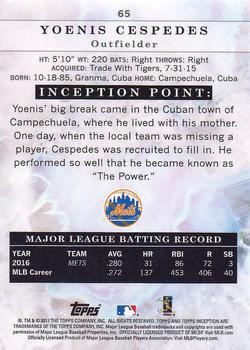 2017 Topps Inception - Inception #65 Yoenis Cespedes Back