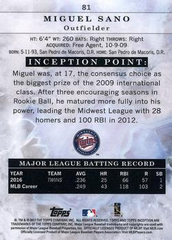 2017 Topps Inception - Inception #81 Miguel Sano Back