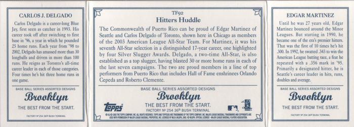 2003 Topps 205 - Triple Folder Brooklyn #TF92 Edgar Martinez / Carlos Delgado Back