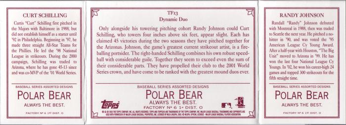 2003 Topps 205 - Triple Folder Polar Bear #TF13 Randy Johnson / Curt Schilling Back
