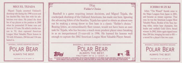 2003 Topps 205 - Triple Folder Polar Bear #TF35 Ichiro Suzuki / Miguel Tejada Back