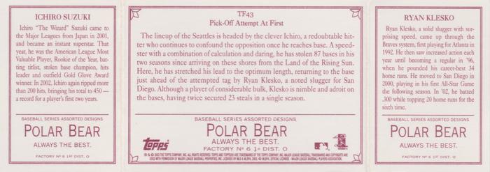 2003 Topps 205 - Triple Folder Polar Bear #TF43 Ryan Klesko / Ichiro Suzuki Back