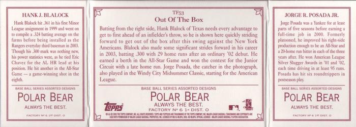 2003 Topps 205 - Triple Folder Polar Bear #TF53 Hank Blalock / Jorge Posada Back