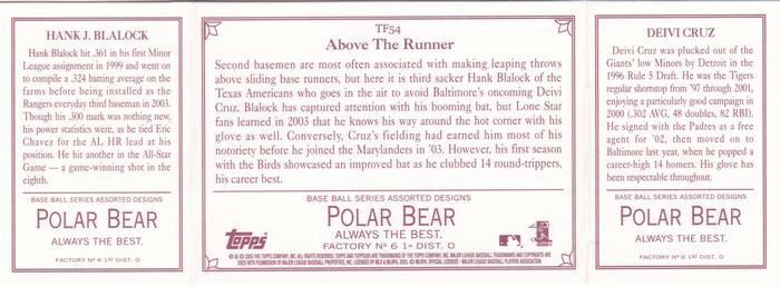 2003 Topps 205 - Triple Folder Polar Bear #TF54 Deivi Cruz / Hank Blalock Back