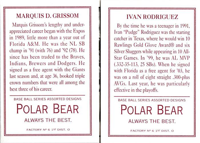 2003 Topps 205 - Triple Folder Polar Bear #TF73 Marquis Grissom / Ivan Rodriguez Front