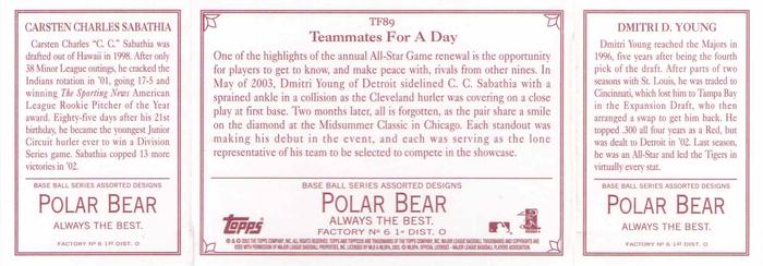 2003 Topps 205 - Triple Folder Polar Bear #TF89 Dmitri Young / C.C. Sabathia Back