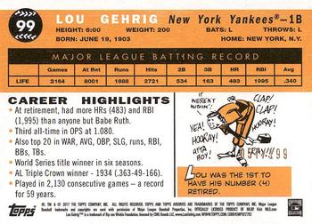 2017 Topps Archives - Peach #99 Lou Gehrig Back