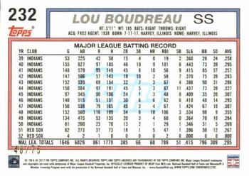 2017 Topps Archives - Blue #232 Lou Boudreau Back