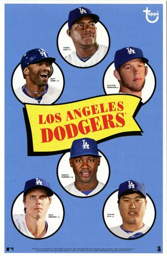 2014 Topps MLB Retro Team Posters 5x7.75 #NNO Yasiel Puig / Matt Kemp / Clayton Kershaw / Zack Greinke / Hanley Ramirez / Hyun-Jin Ryu Front