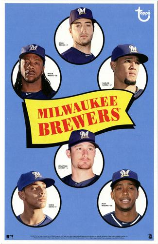 2014 Topps MLB Retro Team Posters 5x7.75 #NNO Ryan Braun / Rickie Weeks / Carlos Gomez / Khris Davis / Jonathan Lucroy / Jean Segura Front