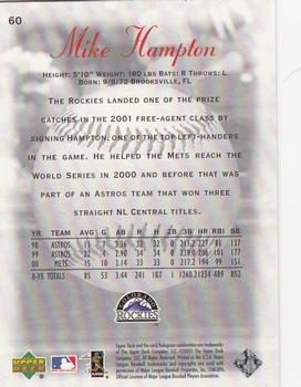 2001 Upper Deck Sweet Spot #60 Mike Hampton Back