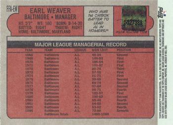 2003 Topps All-Time Fan Favorites - Archives Autographs #FFA-EW Earl Weaver Back