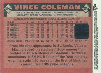 2003 Topps All-Time Fan Favorites - Archives Autographs #FFA-VC Vince Coleman Back