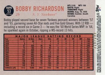 2003 Topps All-Time Fan Favorites - Refractors #53 Bobby Richardson Back