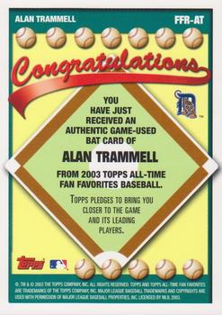 2003 Topps All-Time Fan Favorites - Relics #FFR-AT Alan Trammell Back