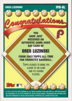 2003 Topps All-Time Fan Favorites - Relics #FFR-GL Greg Luzinski Back