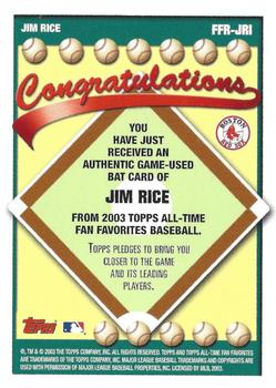 2003 Topps All-Time Fan Favorites - Relics #FFR-JRI Jim Rice Back