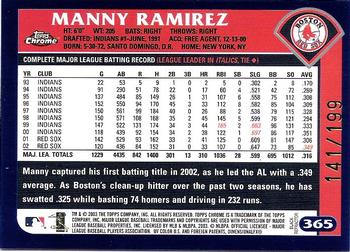 2003 Topps Chrome - Black Refractors #365 Manny Ramirez Back