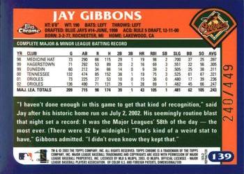 2003 Topps Chrome - Gold Refractors #139 Jay Gibbons Back