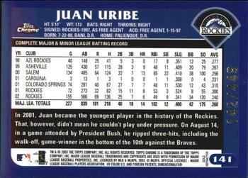 2003 Topps Chrome - Gold Refractors #141 Juan Uribe Back