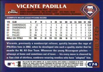 2003 Topps Chrome - Gold Refractors #174 Vicente Padilla Back