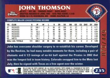 2003 Topps Chrome - Gold Refractors #235 John Thomson Back