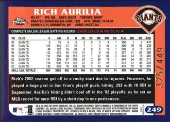 2003 Topps Chrome - Gold Refractors #249 Rich Aurilia Back