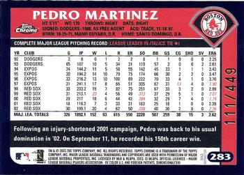 2003 Topps Chrome - Gold Refractors #283 Pedro Martinez Back