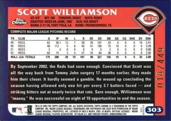 2003 Topps Chrome - Gold Refractors #303 Scott Williamson Back