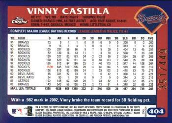 2003 Topps Chrome - Gold Refractors #404 Vinny Castilla Back