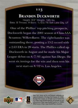 2001 Upper Deck Ultimate Collection #113 Brandon Duckworth Back
