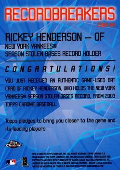 2003 Topps Chrome - Record Breakers Relics Refractors #CRBR-RH Rickey Henderson Back
