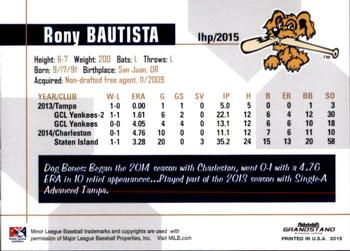 2015 Grandstand Charleston RiverDogs #NNO Rony Bautista Back
