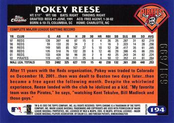 2003 Topps Chrome - Refractors #194 Pokey Reese Back