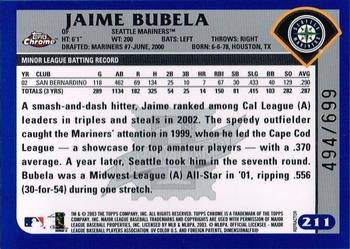 2003 Topps Chrome - Refractors #211 Jaime Bubela Back