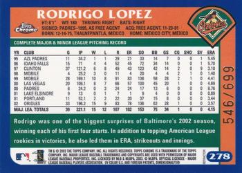 2003 Topps Chrome - Refractors #278 Rodrigo Lopez Back