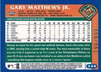 2003 Topps Chrome - Refractors #334 Gary Matthews Jr. Back